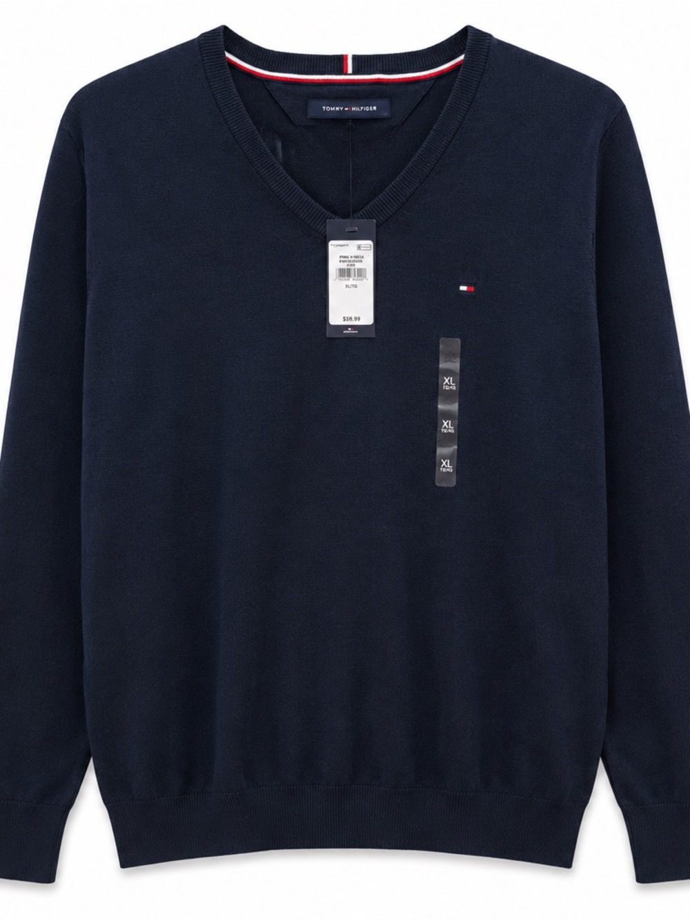 NWT Tommy Hilfiger Men's Navy V-Neck Sweater with Flag Logo